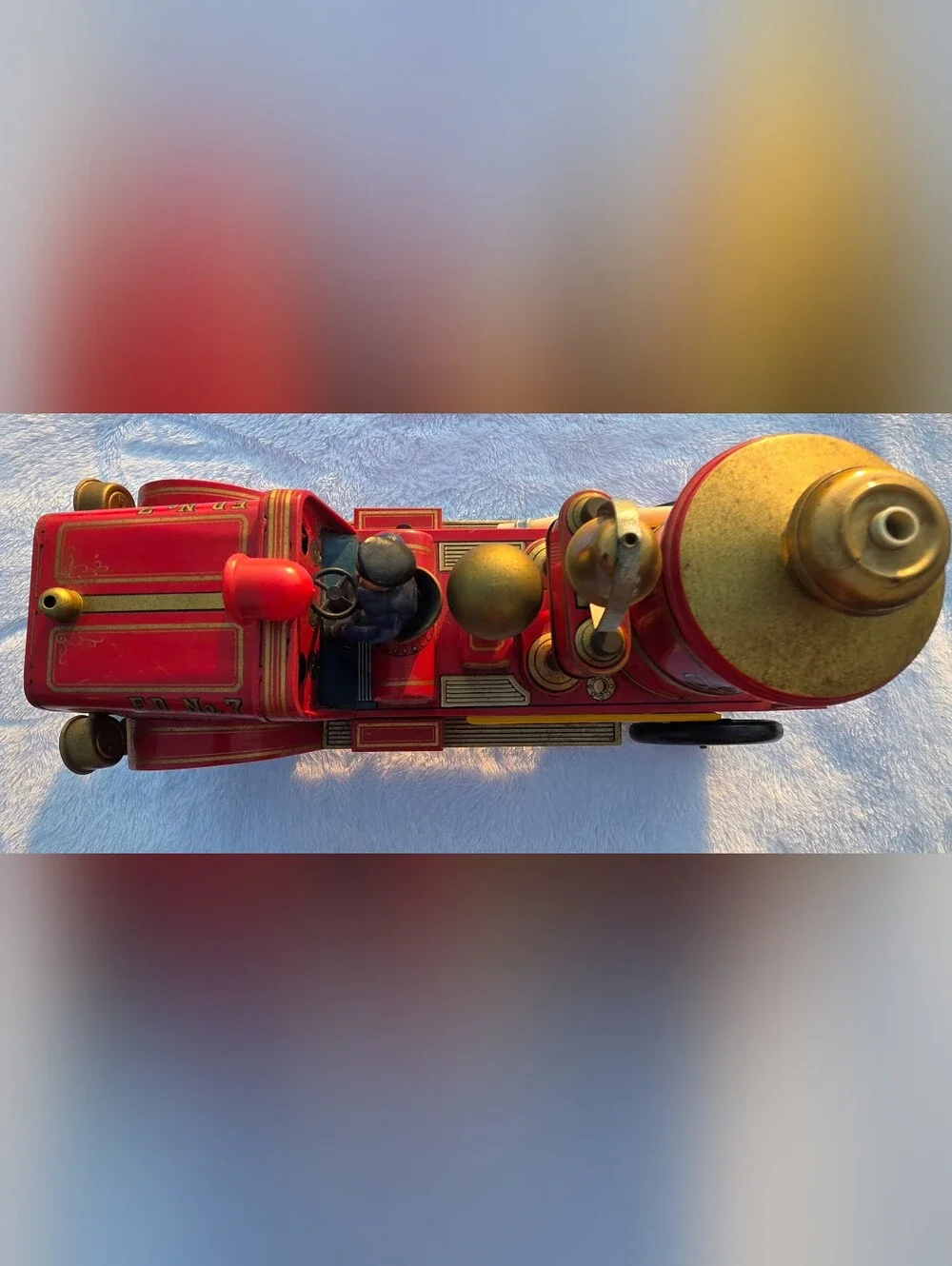 Vintage Modern Toys Japan Tin Litho Fire Department No. 7 Fire Truck